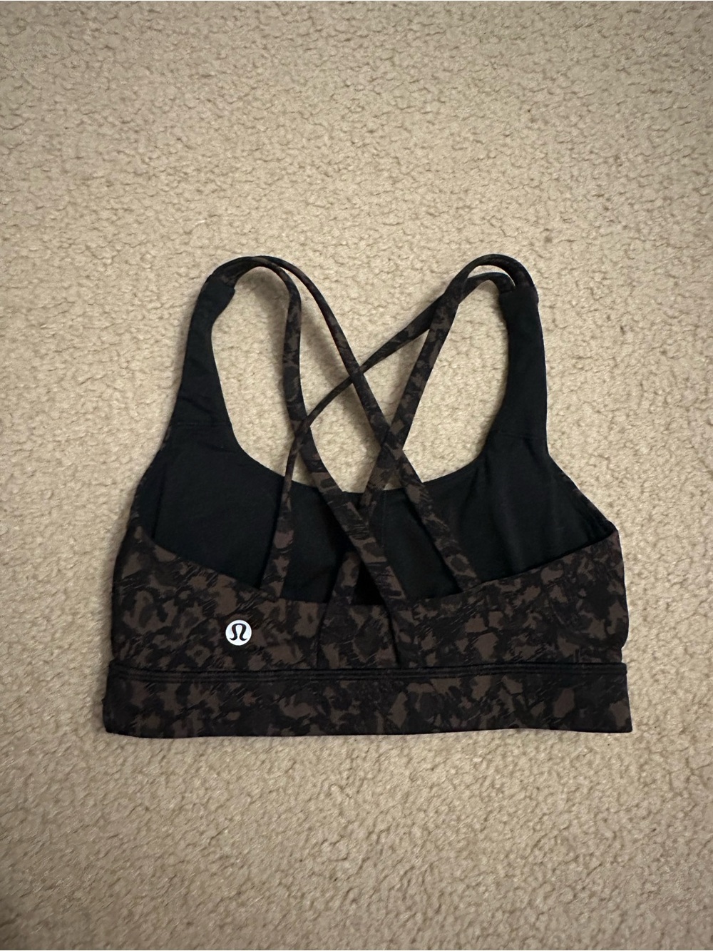 lululemon athletica Black with Brown Printed Cross-Back Sports Bra Size 2